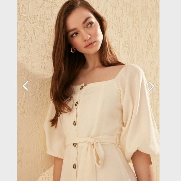 Organic Ecru Belted Buttoned Maxi Dress - Picture 9 of 10